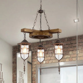 Wooden Hanging Light Kit For Restaurants: Metal Caged Chandelier With 3/7 Lights 3 / Wood