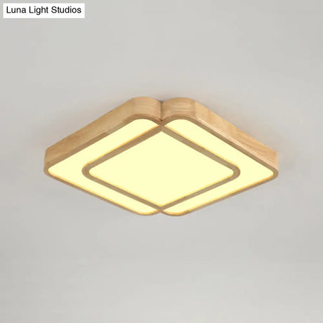 Wooden Led Flush Mount Lamp In Beige - Diamond Shape Simple & Stylish