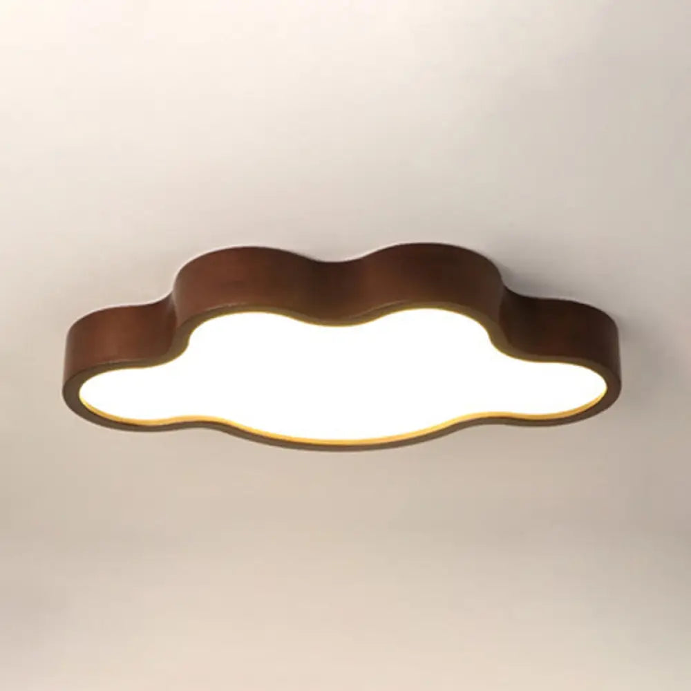 Wooden Nordic Flush Mount Spotlight For Childrens Bedroom - Star Light Dark Wood / Natural Cloud