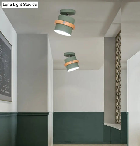 Wooden Nordic Modern Hallway Ceiling Light With Metal Shade - 1-Light Semi Flush Mount