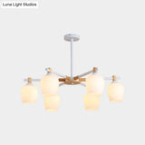 Wooden Nordic Style Chandelier With 3/6 Lights In Green/Gray/White For Living Room - Hanging Urn
