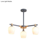 Wooden Nordic Style Chandelier With 3/6 Lights In Green/Gray/White For Living Room - Hanging Urn