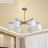 Wooden Nordic Style Chandelier With 3/6 Lights In Green/Gray/White For Living Room - Hanging Urn