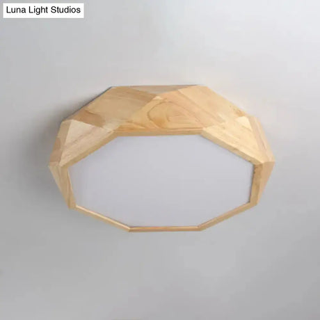 Wooden Octagon Ceiling Flushmount Lamp - Nordic Led Beige Light Fixture (18’/21.5’/25.5’) In