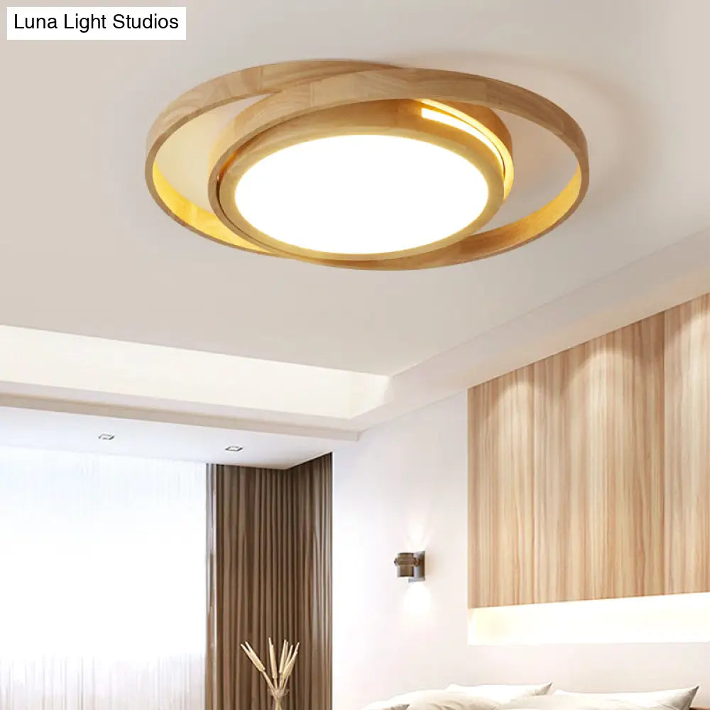 Wooden Ring Led Flush Mount Light - Nordic Style Beige Ceiling Lamp For Bedroom Wood / 19.5 White