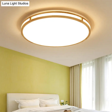 Wooden Round Flush Ceiling Lamp: 16’/19.5’ Wide Acrylic Simple Style Light For Dining Room
