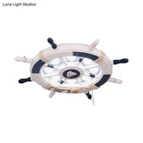 Wooden Ship Rudder Ceiling Lamp - 8 - Bulb Led Semi Flush Mount Light (White/Pink/Blue Options)