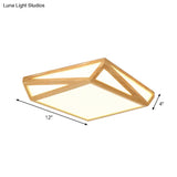 Wooden Square Flush Mount Light Contemporary Bedroom Led Ceiling Lighting Fixture In Beige
