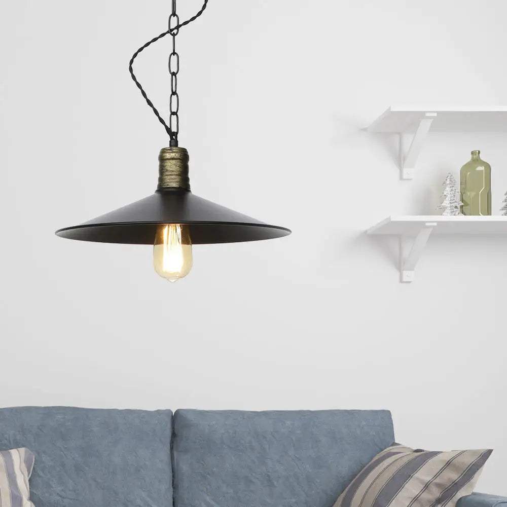 Wrought Iron Black Pendant Light - Retro 1-Light Ceiling Fixture For Living Room (7’/8.5’/10’
