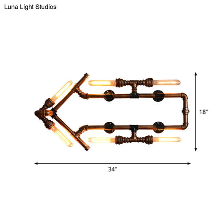 Wrought Iron Wall Sconce With Arrow Shaped Lighting - Retro Industrial Bronze Pipe Design 6 Bulbs