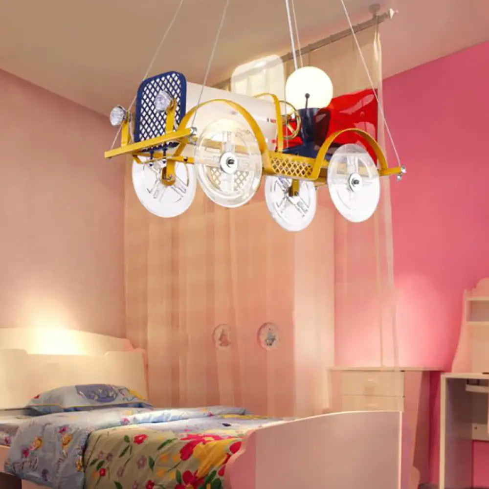Yellow Car Pendant Light With Driver Cartoon Chandelier - Perfect For Baby Room! / 18 Warm