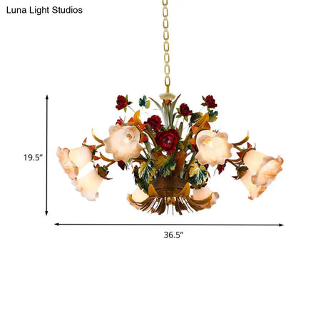 Yellow Flared Metal Ceiling Chandelier - Countryside Led Light Kit (5/8 Bulbs) For Living Room