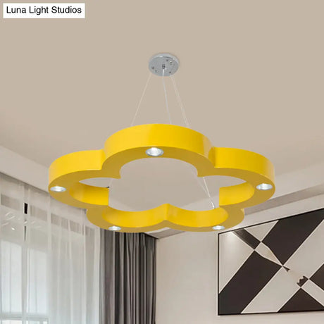 Yellow Flower Led Kids Ceiling Hang Light Fixture With Acrylic Chandelier Shade