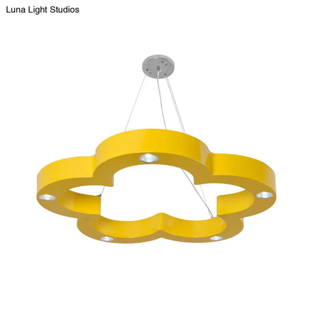 Yellow Flower Led Kids Ceiling Hang Light Fixture With Acrylic Chandelier Shade
