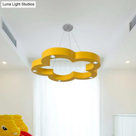 Yellow Flower Led Kids Ceiling Hang Light Fixture With Acrylic Chandelier Shade