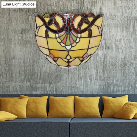 Yellow Glass Victorian Wall Sconce With Bowl Shade - Elegant Bedroom Lighting