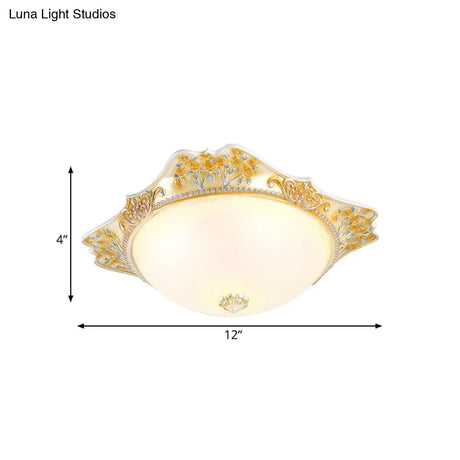 Yellow Led Flushmount Lamp With Frosted Glass Dome - Korea - Country Inspired Ceiling Fixture