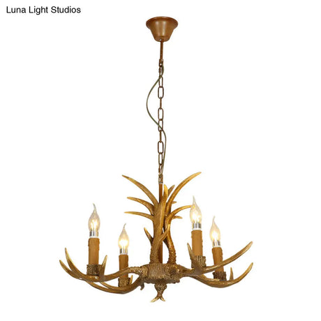 Yellow Resin Deer Horn Ceiling Light For Traditional Restaurants - Chandelier Fixture
