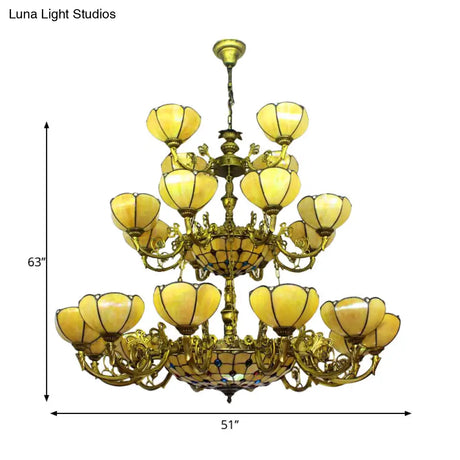 Yellow Tiffany Antique Hanging Light With Glass Dome Shade - Ideal For Villa Or Hotel Chandelier