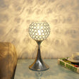 Ylenia - Silver Crystal Inserted Silver Table Light Curved Shape 1 Head Lounge Night Lamp with Half Globe Lampshade