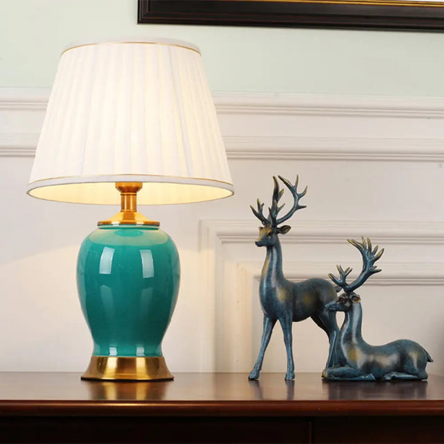 Zoey - Artistic Handmade Urn Shaped Night Light Modern Ceramic 1-Bulb Green/Light Green Table Lamp